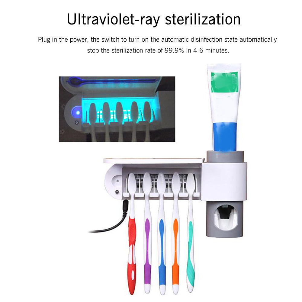 UV Antibacterial Toothbrush Sterilizer & Toothpaste Dispenser – Wall Mounted, 5 Slots
