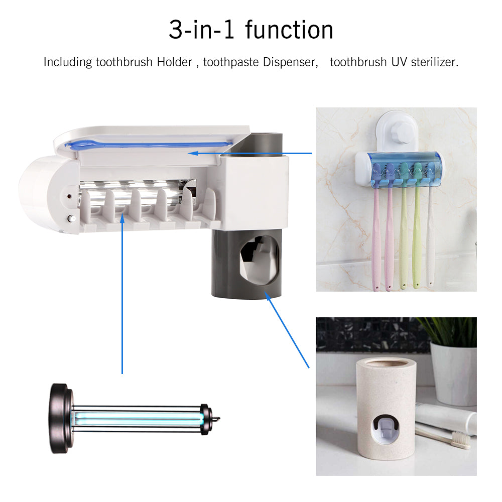 UV Antibacterial Toothbrush Sterilizer & Toothpaste Dispenser – Wall Mounted, 5 Slots