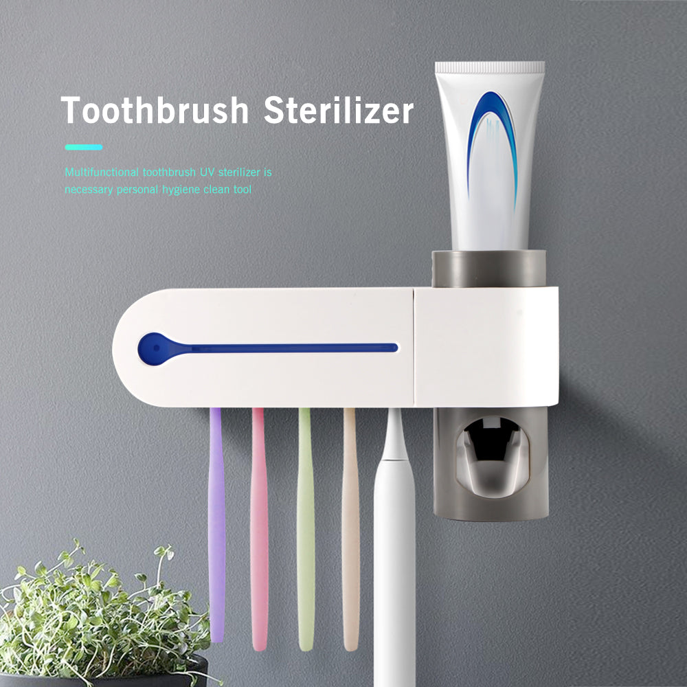 UV Antibacterial Toothbrush Sterilizer & Toothpaste Dispenser – Wall Mounted, 5 Slots