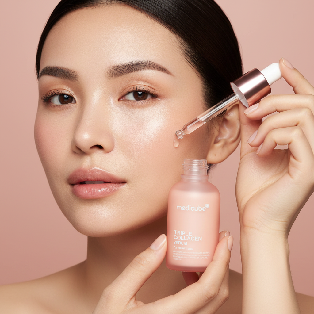 Mujer aplicando Medicube Triple Collagen Serum